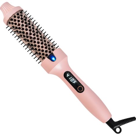 Brosse Chauffante 38 mm Multifonction – Lissage, Boucles Souples, Volume, Design Ionique Anti-Frisottis, 6 Réglages de Température, Double Tension, Chauffage Rapide 30s (Rose)