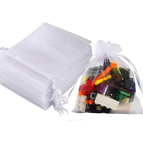 Pochette Cadeau - 50 Pièces - Organza - Cordon De Serrage - Mariage Et Fête - 9x12cm Blanc (1/5)