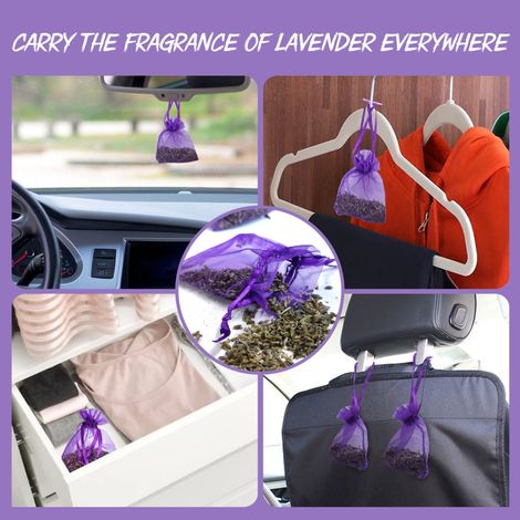 Lot de 10 sachets parfumés lavande, pochette à nouer pour voiture, maison, armoire, chaussures, toilettes, désodorisant en boîte. (1/5)