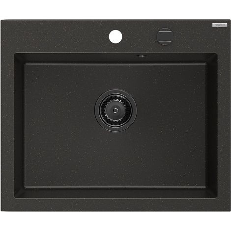 Mexen Elix fregadero de granito de 1 cubeta 600 x 500 mm, negro/dorado metálico, sifón negro - 6525601005-75-B