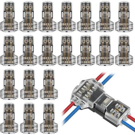 Connecteur en T 2 Broches Verbinder Électriques Étanches 20/22 AWG Sans Soudure pour Fil Câble LED Voiture et Connexions Rapides (1/5)