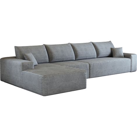 Divano Angolare Modulare con Chaise Longue, Schiuma Ad Alta Elasticità, Tessuto a Coste, Grigio (1/5)