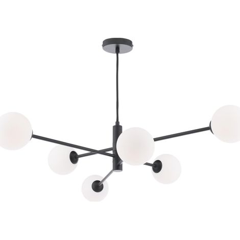 Dar Vignette Suspension Vignette à 6 lumières, noir mat et verre opale