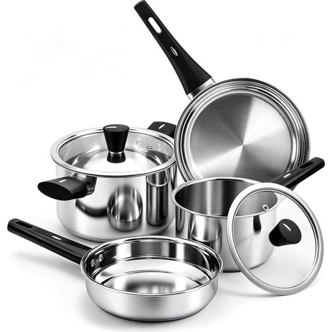 6-Piece Cookware Set, Induction Saucepan and Saucepan Set, Stainless Steel Saucepans, Saucepans and Dutch Ovens with Glass Lids - Suitable for All Heat Sources Including Induction, PFOA Free, Dishwash (1/5)
