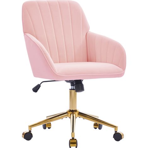 Chaise de bureau pivotante réglable en hauteur, fauteuil ergonomique en velours rose avec dossier enveloppant, assise épaisse et roulettes 360° pour bureau et chambre CHICFURN (1/5)