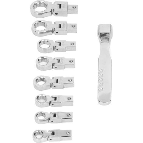 Adaptateur de Clé à Cliquet Interchangeable avec 8 Clés en Acier au Chrome-vanadium pour Automobile Industriel Métrique 9 Mm 10 Mm 11 Mm 12 Mm 13 Mm 14 Mm 17 Mm 19 Mm (1/5)
