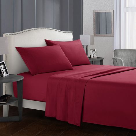 Parure de lit rouge taille FULL 4 pièces, drap-housse profond, couette et taies, literie premium douce, ensemble housse de couette de qualité supérieure. (1/5)