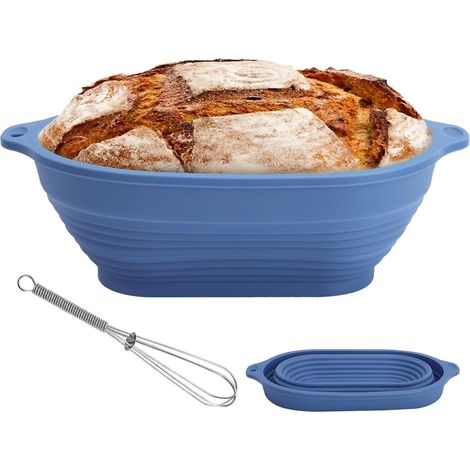 Gärkorb aus Silikon + 13,5 cm Mini-Edelstahl-Schneebesen – Ovaler, zusammenklappbarer Gärkorb, wiederverwendbares Backzubehör, ideal für Hobbybäckereien (1/5)