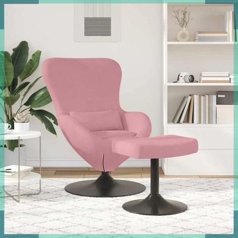 Chaise avec pouf - Chaise œuf - Rose velours - Pivotante 360° - Structure métal (1/5)