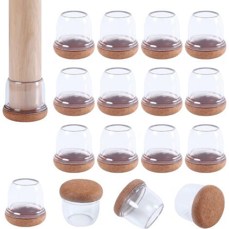 Protections de sol en silicone transparent améliorées pour pieds de chaise, 16 embouts de pieds de chaise en silicone avec feutre de protection, protections pour pieds de chaise à déplacement fluide, (1/5)