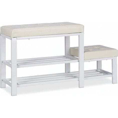 Banc d’entrée meuble chaussure banquette tabouret 90,5 cm blanc (1/3)