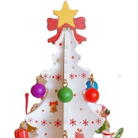 Décorations de Noël en bois, lot de 6, sapin de Noël 3D en bois, blanc, idéal pour les fêtes. (1/5)