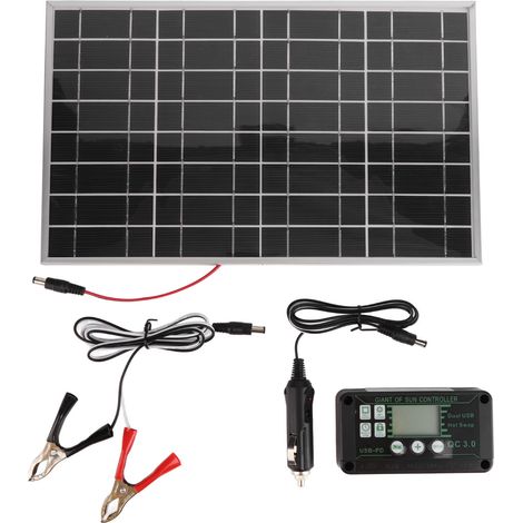 Ortviai Panneau Solaire 30 W Polycristallin avec Régulateur 40 A pour Voiture, Camping-car, Bateau et Marine