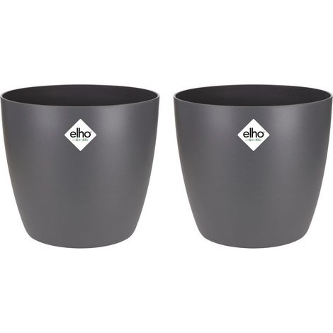 ELHO Lot de 2 pots de fleur rond Brussels - 17 L - Ø 25,1 x H 23.2 cm - Noir (1/4)