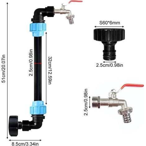 Robinet de cuve de récupération d'eau 3/4 pouceRaccord en laitonPolyéthylène durableInstallation facile pour réservoir IBC 1000L (1/3)
