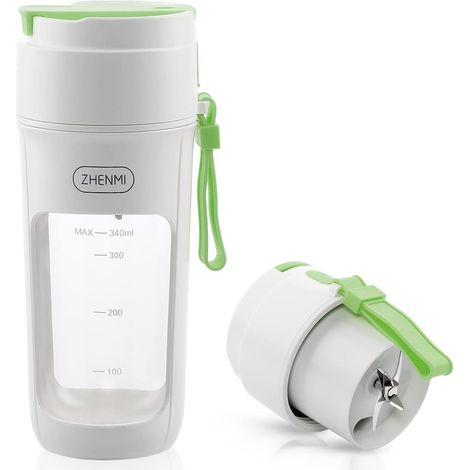 Mélangeur de presse-agrumes portable rechargeable USB pour shakes et smoothies Mélangeur de fruits Hachoir à oignons Hachoir en acier inoxydable 340 ml 55 W (Vert) 1pc (1/5)