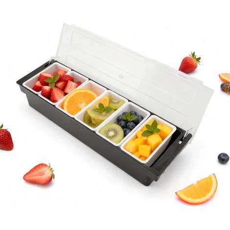 Distributeur Condiments 6 Compartiments Boîte Fruits Plastique 50x16x9cm Récipient Transparent Organisateur Cuisine Pour Épices Céréales Café Maison Bar (1/5)