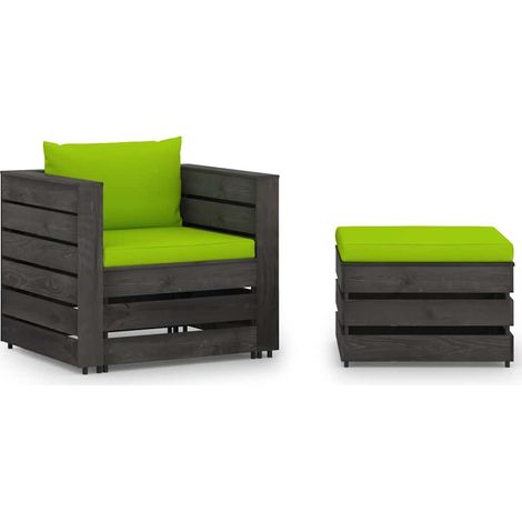 vidaXL Muebles de jardín 2 piezas con cojines madera impregnada gris (1/5)
