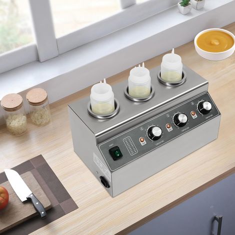 Chauffe-sauce électrique 300 W avec 3 bouteilles de sauce, chauffe-sauce électrique en acier inoxydable 30-85 °C, chauffe-sauce au fromage pour sauces, fromage (1/5)