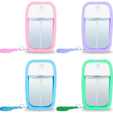 4 pièces flacon pulvérisateur réutilisable de 50ML, boîte de pulvérisation hydratante portable, conception de carte, bouteilles vides avec crochet, flacons d'atomiseur de parfum rechargeables pour dés (1/5)