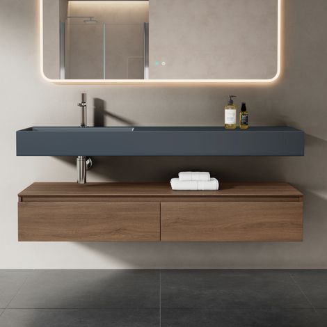 Mai & Mai Badmöbelset Waschtisch mit Unterschrank Eiche 150x48x25cm mit Soft-Close Schubladen inkl. Mineralguss-Waschbecken in matt Anthrazit UP (1/5)