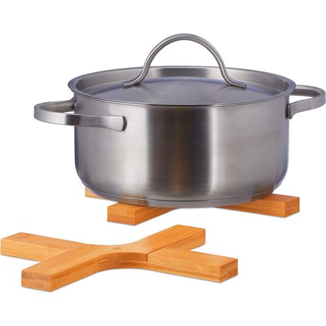 Lot de 2 Dessous Pliable Bois de Bambou pour Casserole (1/5)