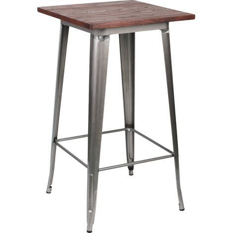 Quadratischer Industrie-Stehtisch aus Holz und Stahl, 60 x 60 x 105 cm, Thinia Home