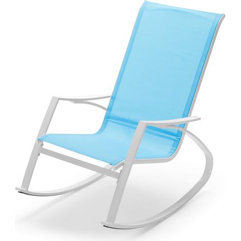 Poltrona Dondolo da Giardino 99x60,5x97 cm in Acciaio e Textilene Azzurra