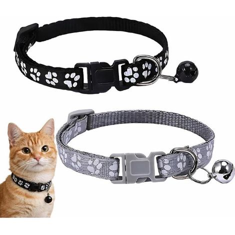 2 x Anti Strangulation Adjustable Reflective Cat Collar for Cat Kitten Puppy with Bell and Safety Buckle,18 33 cm (1/5)