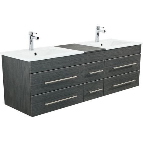 Badmöbel Milano XL 172cm Doppel- Waschtisch SoftClose anthrazit gemasert (1/5)