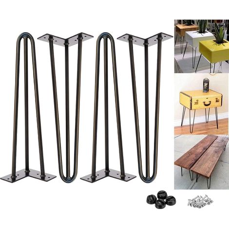 16 inch Metal Table Legs 40cm Black Steel Hairpin Table Leg 3 Rod Mid 41cm Century Modern Furniture Industrial Style for Side Table Bench DIY Furniture, with Protector Feet & Screws (Set of 4) (1/5)