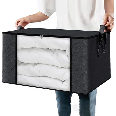 Set di 4 scatole portaoggetti per vestiti, borsa portaoggetti pieghevole da 60 litri con finestra trasparente, scatola in tessuto, scatola per biancheria da letto di medie dimensioni (1/5)
