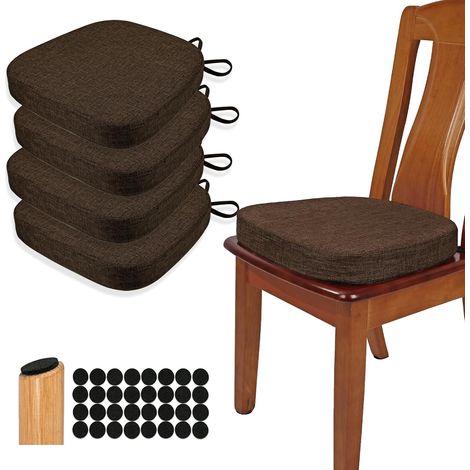 Lot de 4 Coussin de chaise, Forme U, Mousse haute densité, Lin naturel, Antidérapant, Intérieur cuisine (1/5)