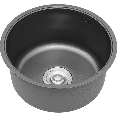 Évier rond pour cuisine, évier pour camping-car, évier rond à cuve unique, bac à vaisselle avec couvercle, noir, 40 cm (1/5)