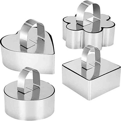 Stampo per torte 3D in acciaio inox, con asta di spinta, anello riscaldante e 4 piastre di cottura (4 forme diverse). (1/5)