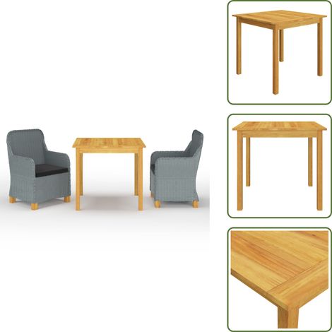 The Living Store Set Mobili da Pranzo per Giardino 3 pz Grigio Chiaro - Tavolo da pranzo da giardino