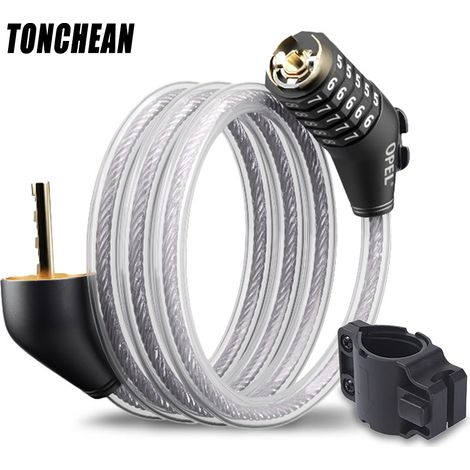 TONCHEAN Antivol Velo,Cadenas de velos Long 120mm x 12mm,Câble Antivol pour Vélo Scooter Motos Portail Vélo avec 4 Chiffres Intelligente Code et Vélo Poussette,Verrouillage à Vélo Antivol blanc