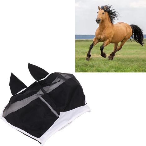 Masque respirant pour cheval, anti-moustiques, couvre-tête pour cheval, masque de vol élastique pour cheval, noir, taille S (1/5)
