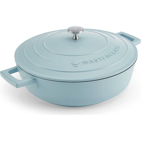 MasterClass Cacerola poco profunda con tapa de 4 L/28 cm, aluminio fundido ligero, apto para inducción y horno, color azul cielo