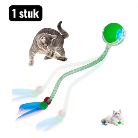 Balle robot interactive pour chat avec plumes et mouvement automatique couleur verte (1/5)