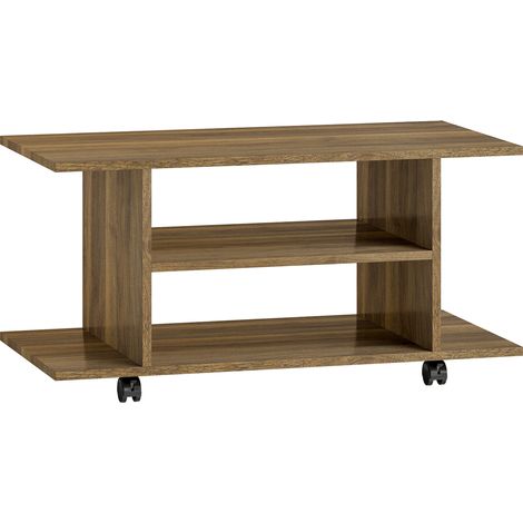 Mobile Porta TV Moderno 80x40x40 cm con Ripiani Ruote Girevoli e Freni Color Noce (1/5)