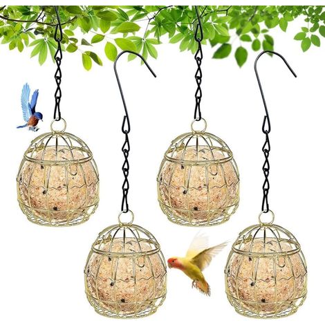 4 mangeoires suspendues pour oiseaux avec couvercle à charnière, station d'alimentation en métal, support pour boule de suif de 7,5 cm de diamètre.-AquaForge (1/4)