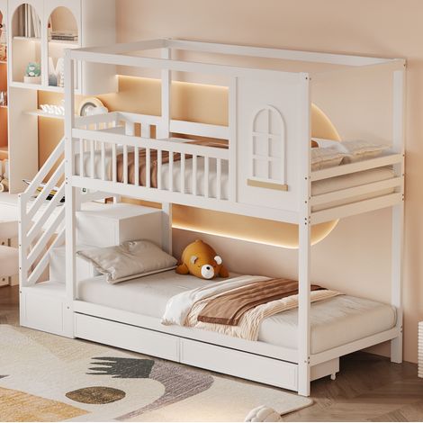 Cama Litera 90x200 Cm Estructura Madera Blanca (1/5)