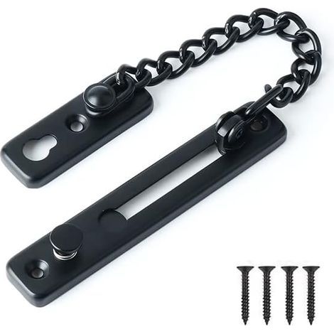 Chaîne de Porte de Sécurité Limiteur de Porte Étroit Verrou de Porte Anti-Vol à Ressort avec Vis pour Porte Interne à Domicile, Finition Noire Matte en Acier Inoxydable (1/5)