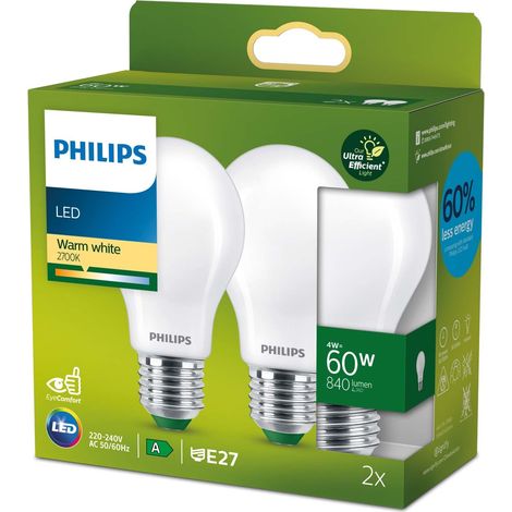 Philips Ampoule dépolie à filament 60W A60 E27 x2 (1/3)