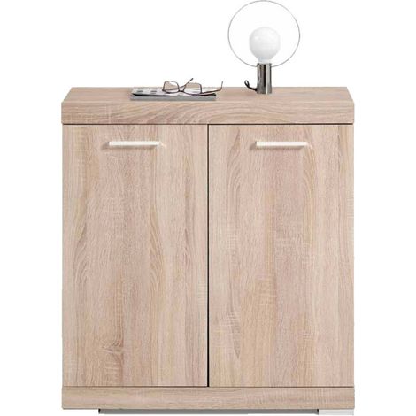 Commode 2 Portes Design "Cazeg" 89cm Chêne Clair (1/4)