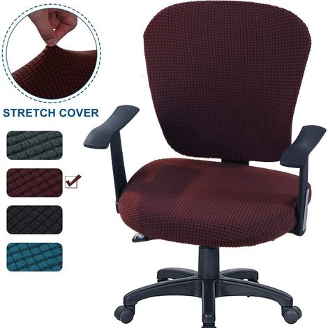 Housse de chaise de bureau extensible en 2 pièces, housse universelle pour chaise de bureau pivotante, lavable en spandex, noire. (1/5)