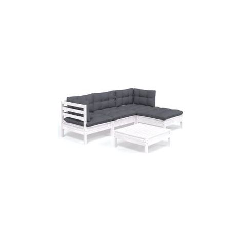 Salon de jardin 5 pcs avec coussins Blanc Bois de pin (1/5)
