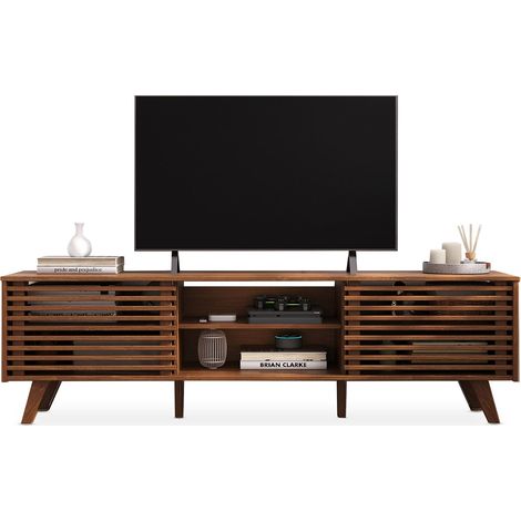 Idimex – Meuble TV en pin massif 175x50x38 cm – 2 portes coulissantes – Étagères ajustables – Couleur châtaigne (1/5)