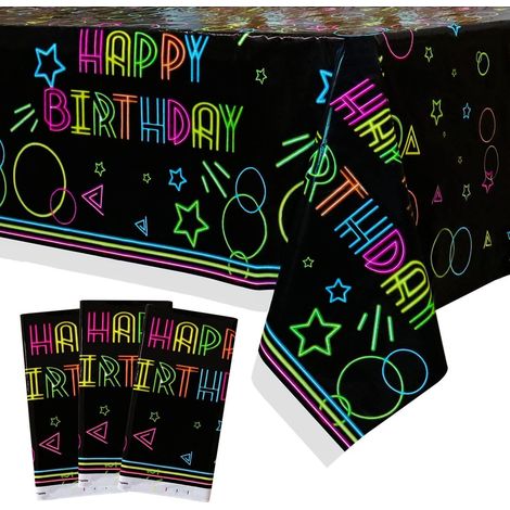 3er-Pack Neon-Geburtstagstischdecke 130x220cm für Schwarzlicht-Partys